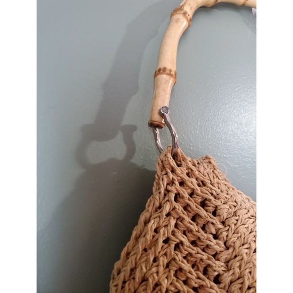 Woven Straw Purse Handbag Soft Side with Bamboo Handle Unbranded - Picture 8 of 11